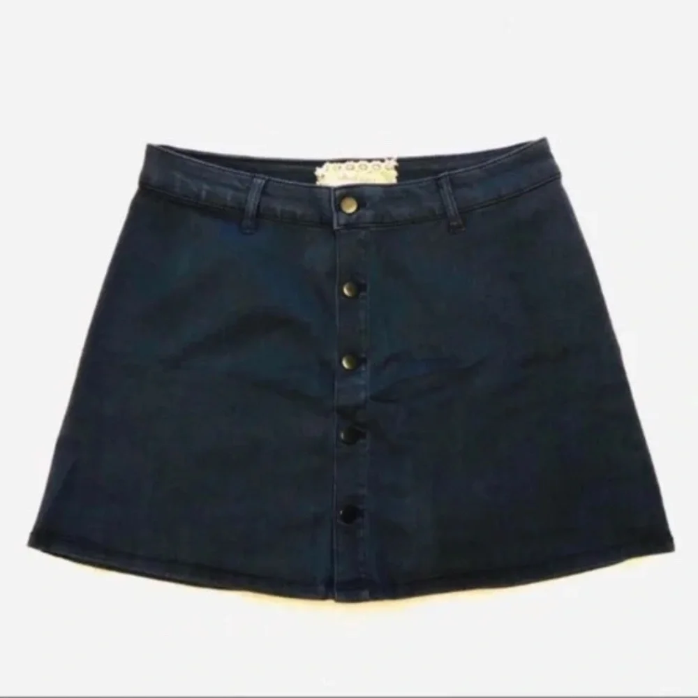 NWOT Altar'd State Navy Button Front Denim Mini Skirt - Picture 1 of 5